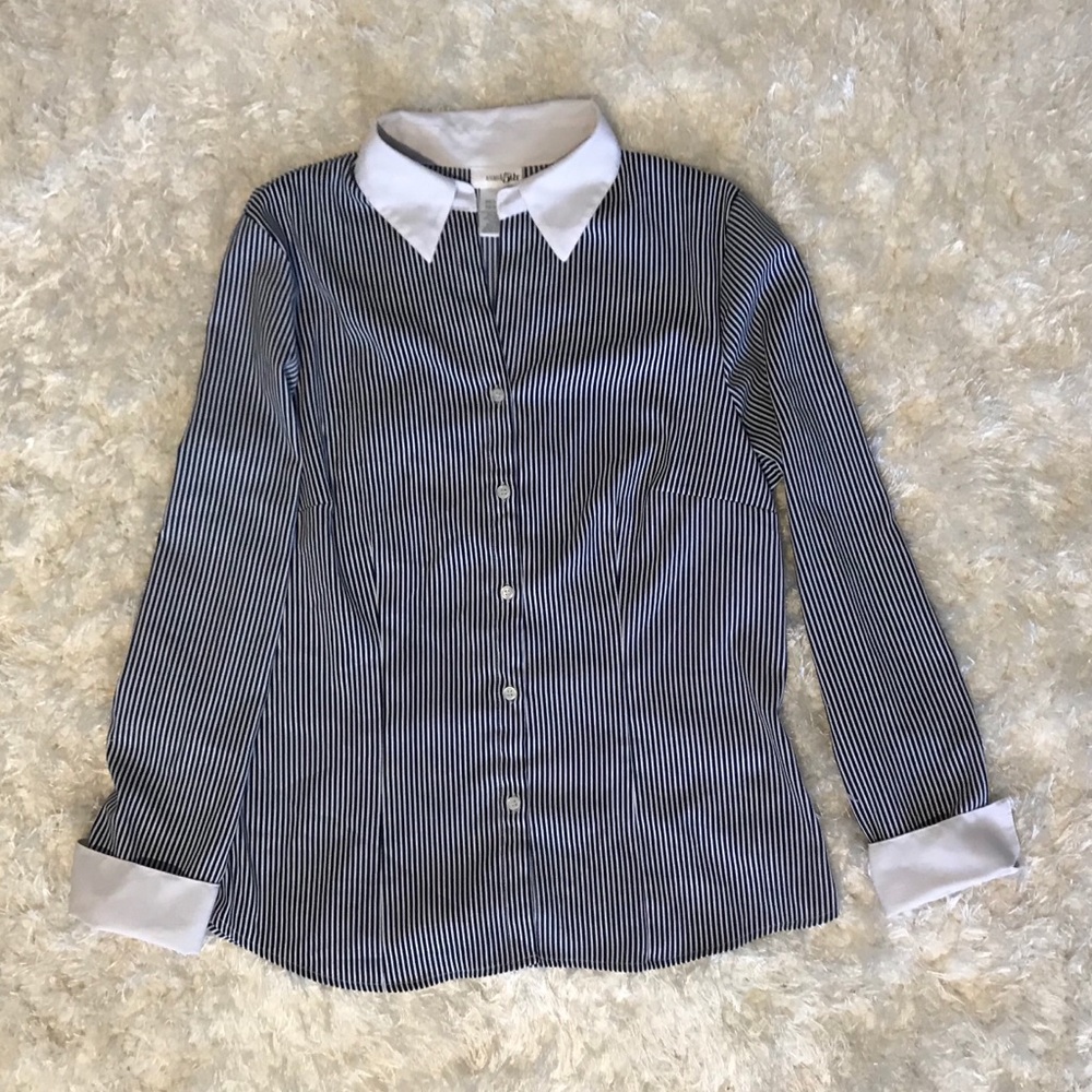 Button Down Stripped Long Sleeve Blouse